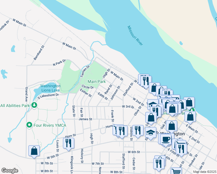 map of restaurants, bars, coffee shops, grocery stores, and more near 215 Rand Street in Washington