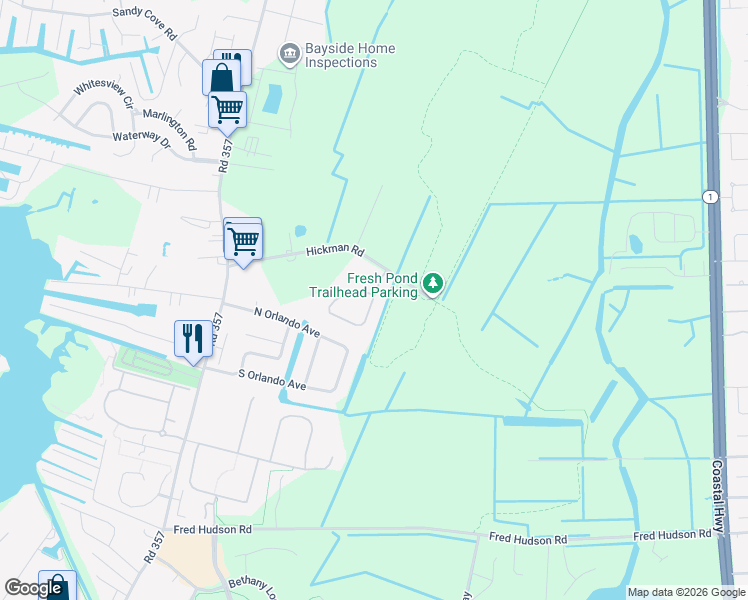 map of restaurants, bars, coffee shops, grocery stores, and more near 30896 Fresh Pond Drive in Ocean View