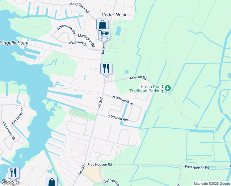 map of restaurants, bars, coffee shops, grocery stores, and more near 602 David Street in Ocean View