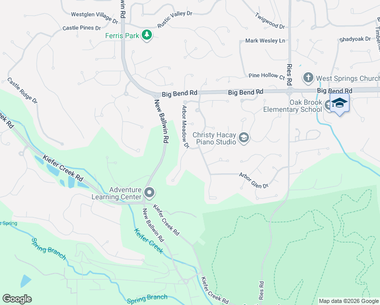 map of restaurants, bars, coffee shops, grocery stores, and more near 581 Arbor Meadow Drive in Ballwin