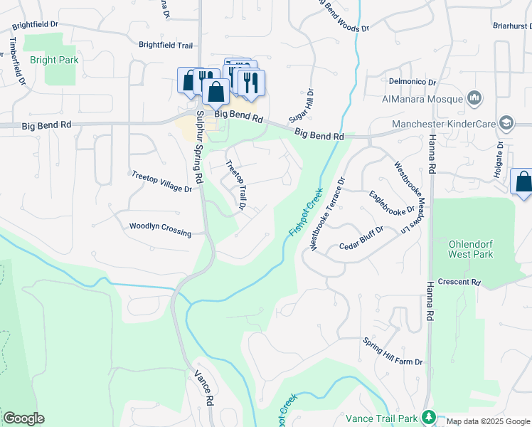 map of restaurants, bars, coffee shops, grocery stores, and more near 725 Ridgeside Drive in Ballwin