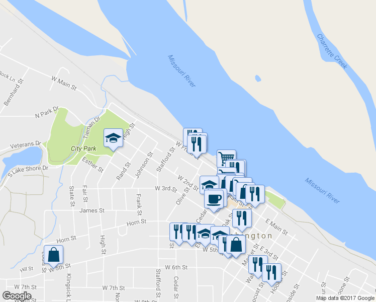 map of restaurants, bars, coffee shops, grocery stores, and more near 534 West Front Street in Washington