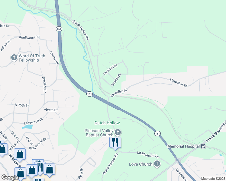 map of restaurants, bars, coffee shops, grocery stores, and more near 206 Pamela Drive in Belleville