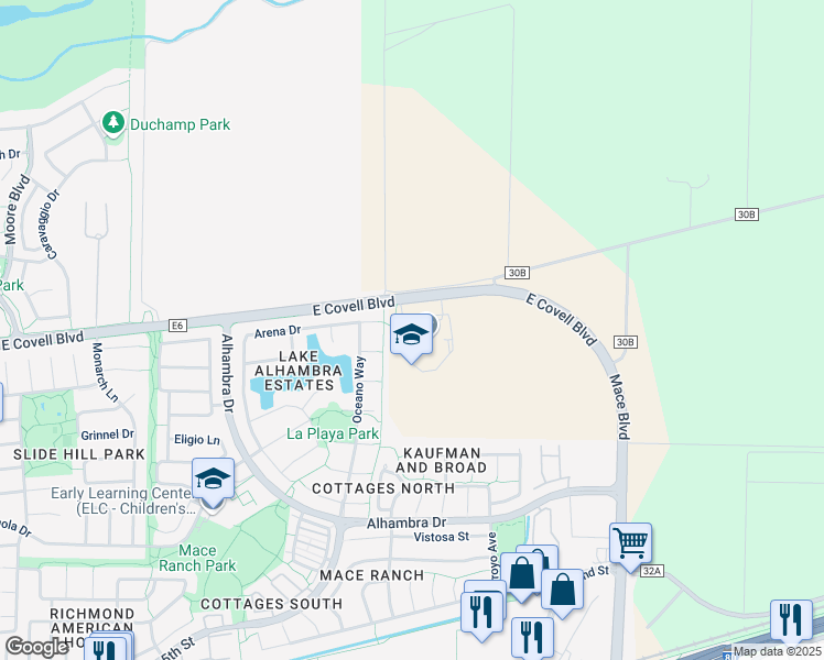 map of restaurants, bars, coffee shops, grocery stores, and more near 4000 E Covell Blvd in Davis