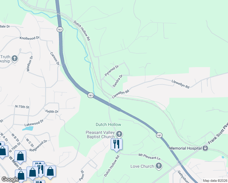 map of restaurants, bars, coffee shops, grocery stores, and more near 206 Pamela Drive in Belleville