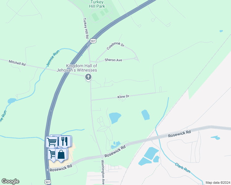 map of restaurants, bars, coffee shops, grocery stores, and more near 9598 Kline Drive in La Plata