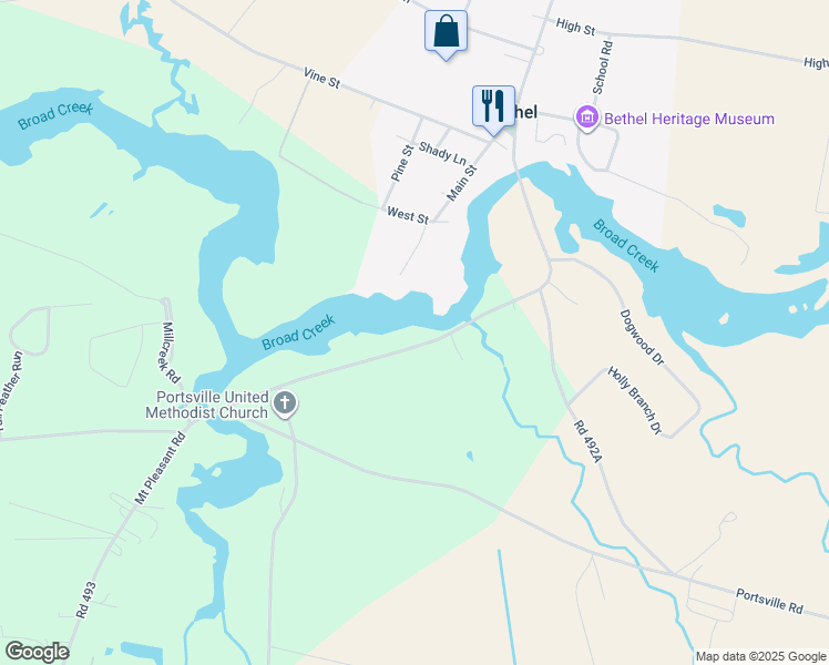 map of restaurants, bars, coffee shops, grocery stores, and more near 7195 Shell Bridge Road in Laurel