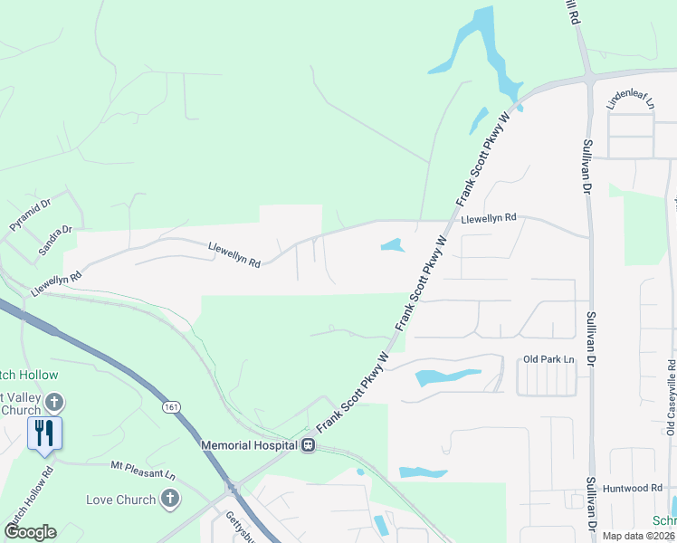 map of restaurants, bars, coffee shops, grocery stores, and more near 1944 Llewellyn Road in Belleville