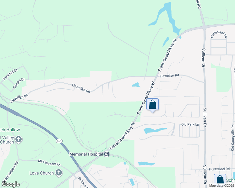 map of restaurants, bars, coffee shops, grocery stores, and more near 1944 Llewellyn Road in Belleville