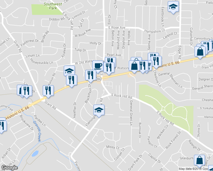 map of restaurants, bars, coffee shops, grocery stores, and more near 8541 Titchfield Court in Affton