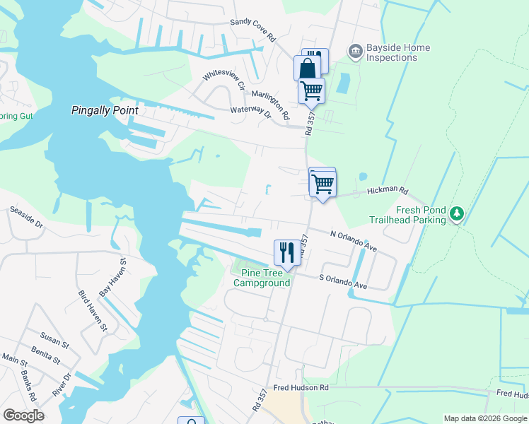 map of restaurants, bars, coffee shops, grocery stores, and more near 38175 Piney Point Road in Ocean View
