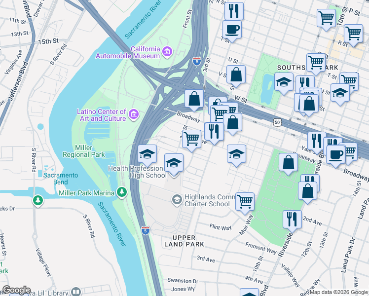map of restaurants, bars, coffee shops, grocery stores, and more near 286 Log Pond Lane in Sacramento