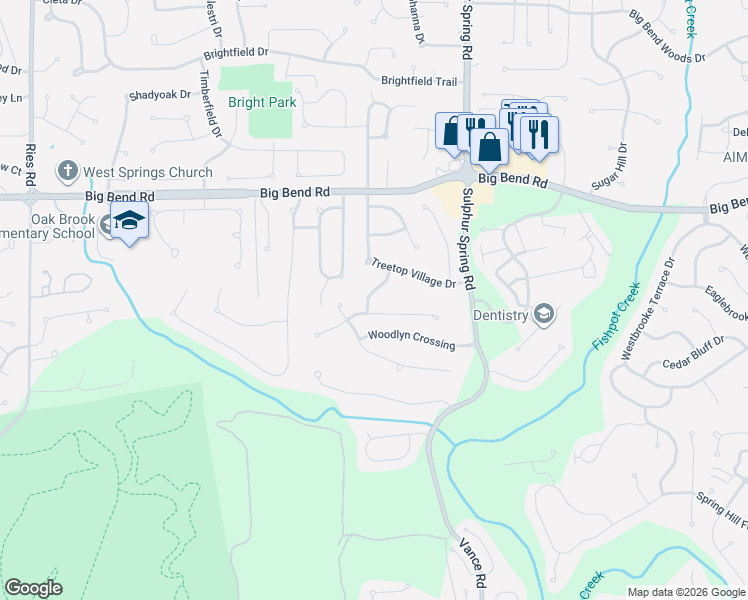 map of restaurants, bars, coffee shops, grocery stores, and more near 506 Oaktree Crossing Court in Ballwin