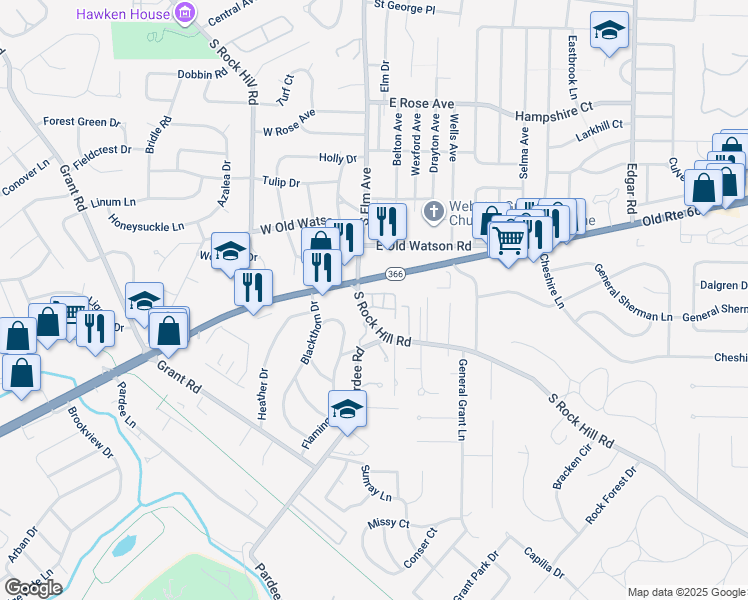 map of restaurants, bars, coffee shops, grocery stores, and more near 8531 Titchfield Court in Affton