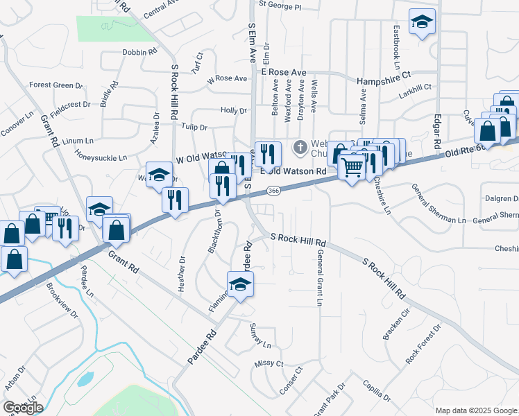 map of restaurants, bars, coffee shops, grocery stores, and more near 8571 Missouri 366 in Webster Groves