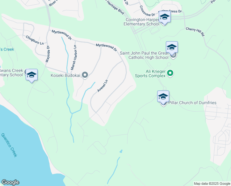 map of restaurants, bars, coffee shops, grocery stores, and more near 2764 Myrtlewood Drive in Dumfries