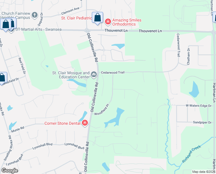 map of restaurants, bars, coffee shops, grocery stores, and more near 4313 Woodfield Place in Belleville