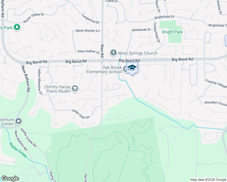 map of restaurants, bars, coffee shops, grocery stores, and more near 119 Cascade Terrace Drive in Ballwin