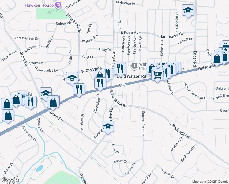 map of restaurants, bars, coffee shops, grocery stores, and more near 8535 Titchfield Court in Affton