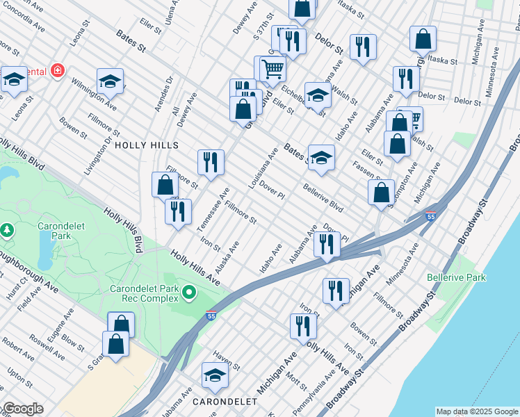 map of restaurants, bars, coffee shops, grocery stores, and more near 926 Wilmington Avenue in St. Louis