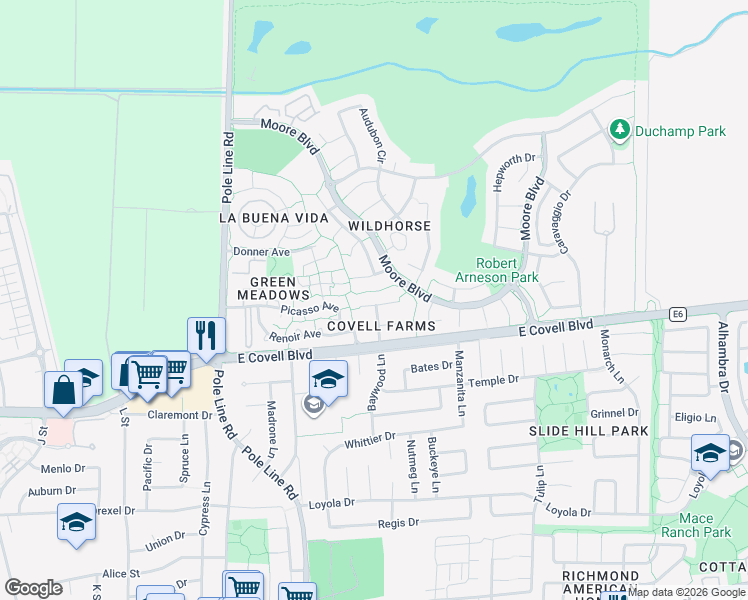 map of restaurants, bars, coffee shops, grocery stores, and more near 1808 Raphael Place in Davis