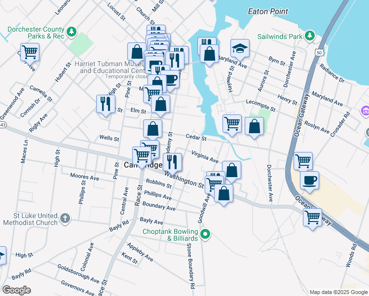 map of restaurants, bars, coffee shops, grocery stores, and more near 705 Peach Blossom Avenue in Cambridge