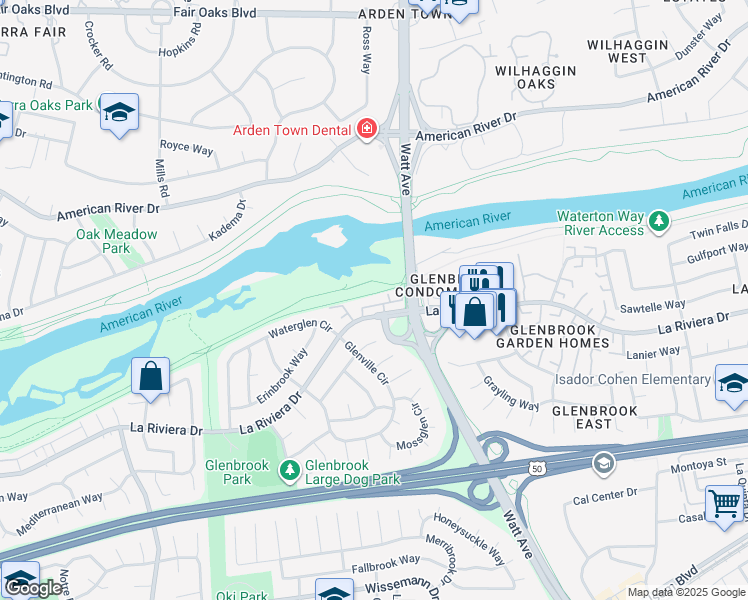 map of restaurants, bars, coffee shops, grocery stores, and more near 8619 La Riviera Drive in Sacramento