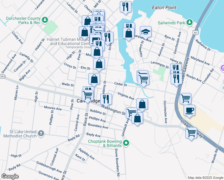 map of restaurants, bars, coffee shops, grocery stores, and more near 705 Peach Blossom Avenue in Cambridge