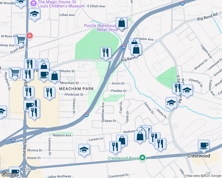 map of restaurants, bars, coffee shops, grocery stores, and more near 508 Acorn Drive in St. Louis