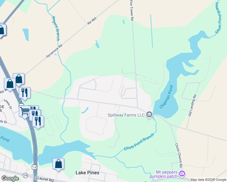 map of restaurants, bars, coffee shops, grocery stores, and more near 11712 Kensington Way in Laurel