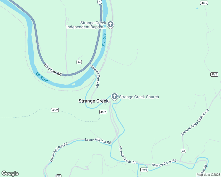 map of restaurants, bars, coffee shops, grocery stores, and more near in Strange Creek