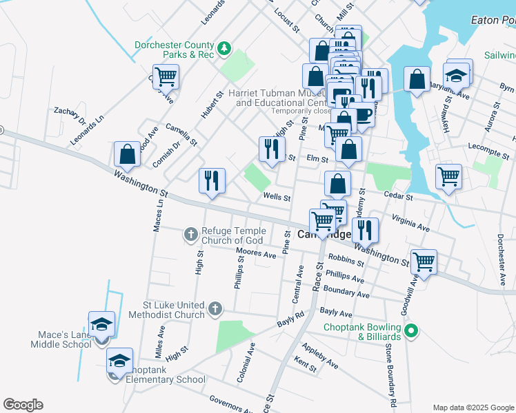 map of restaurants, bars, coffee shops, grocery stores, and more near 632 Douglas Street in Cambridge