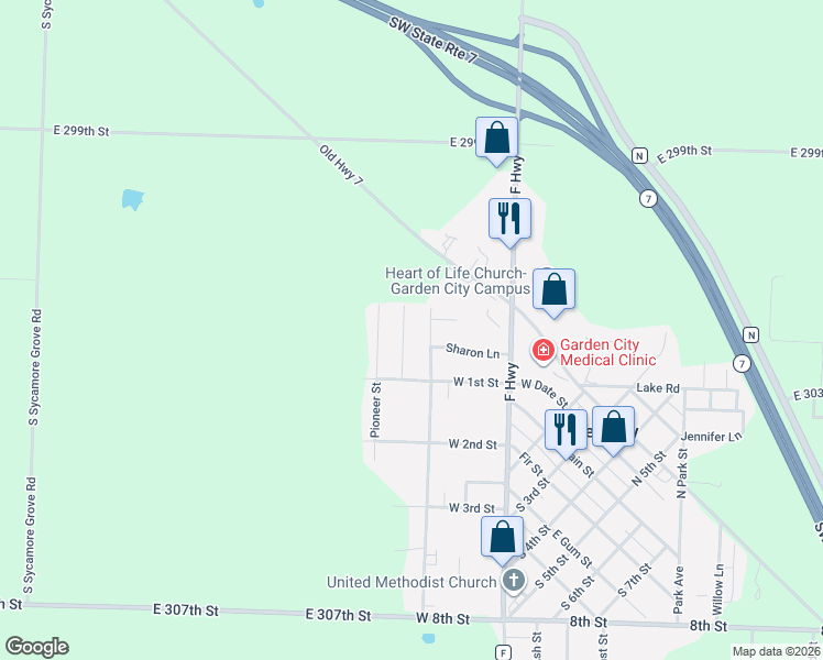 map of restaurants, bars, coffee shops, grocery stores, and more near 84 Spruce Street in Garden City
