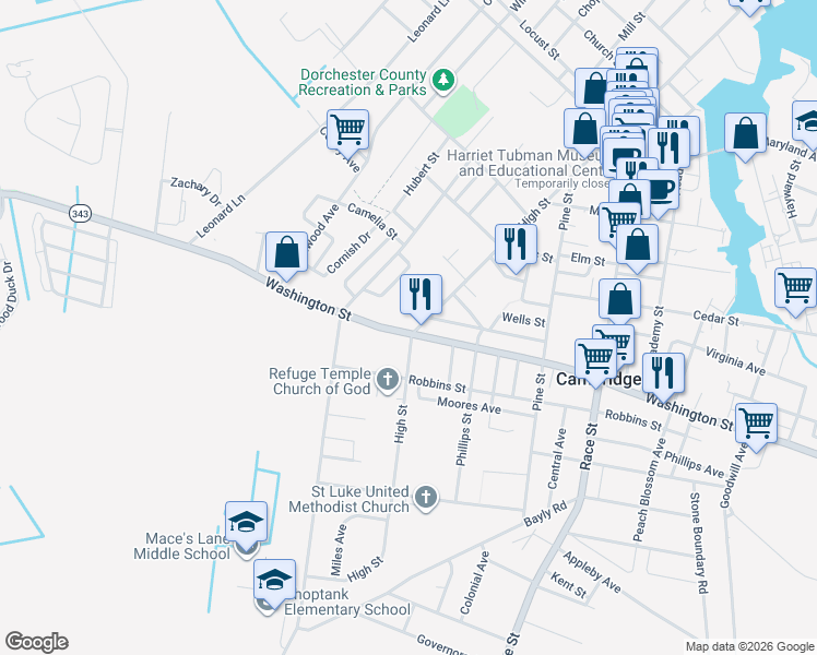 map of restaurants, bars, coffee shops, grocery stores, and more near 801 Washington Street in Cambridge
