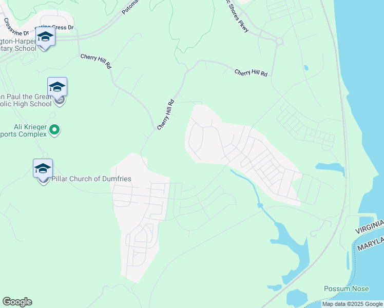map of restaurants, bars, coffee shops, grocery stores, and more near 2040 Silver Sycamore Lane in Dumfries