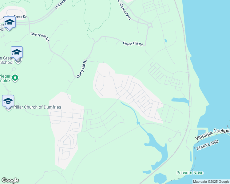map of restaurants, bars, coffee shops, grocery stores, and more near 17810 White Campion Way in Dumfries