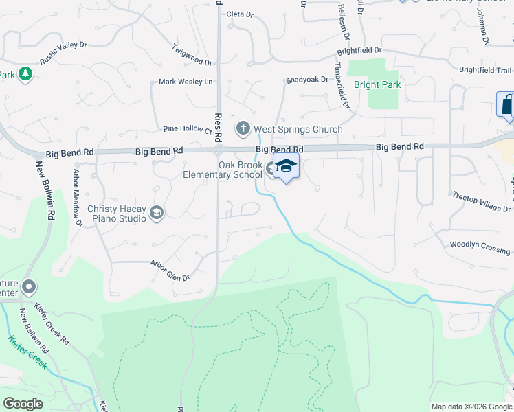 map of restaurants, bars, coffee shops, grocery stores, and more near 119 Cascade Terrace Drive in Ballwin