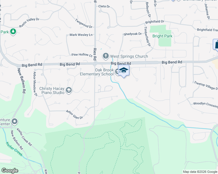 map of restaurants, bars, coffee shops, grocery stores, and more near 119 Cascade Terrace Drive in Ballwin
