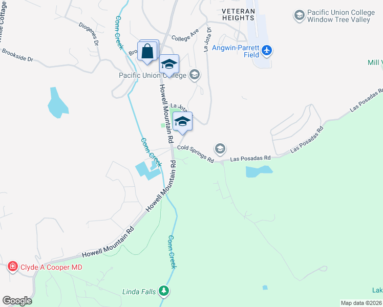 map of restaurants, bars, coffee shops, grocery stores, and more near 2 Cold Springs Road in Angwin