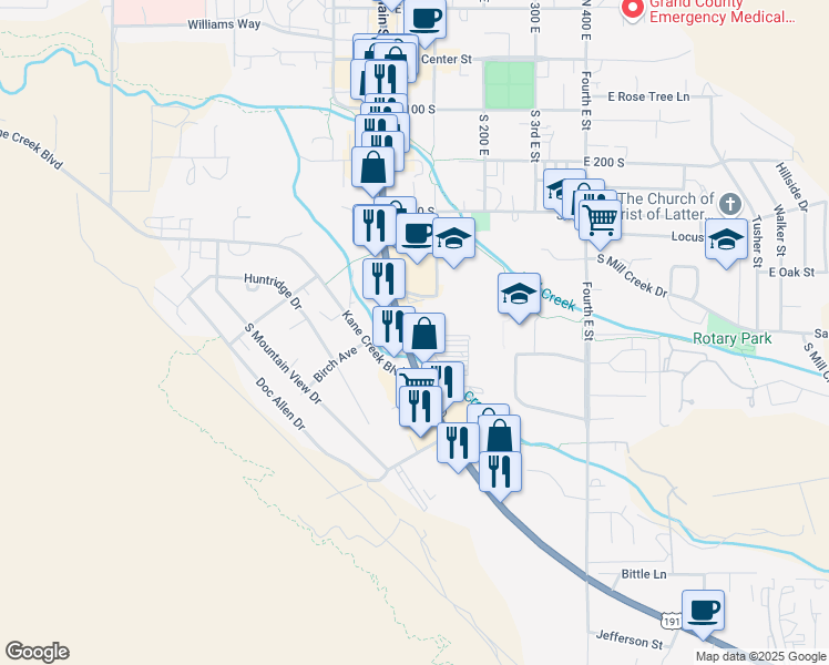 map of restaurants, bars, coffee shops, grocery stores, and more near 555 S Main St in Moab