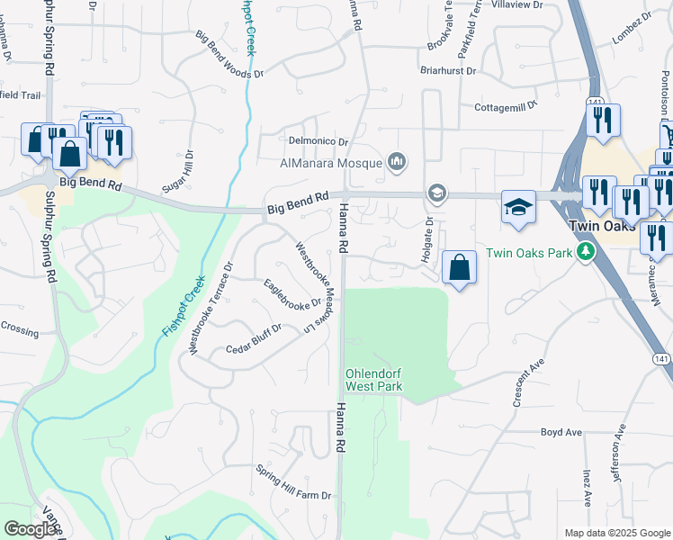 map of restaurants, bars, coffee shops, grocery stores, and more near 810 Clintwoode Court in Ballwin
