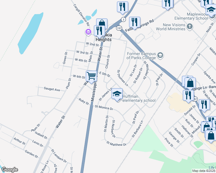 map of restaurants, bars, coffee shops, grocery stores, and more near 511 Saint James Lane in Cahokia