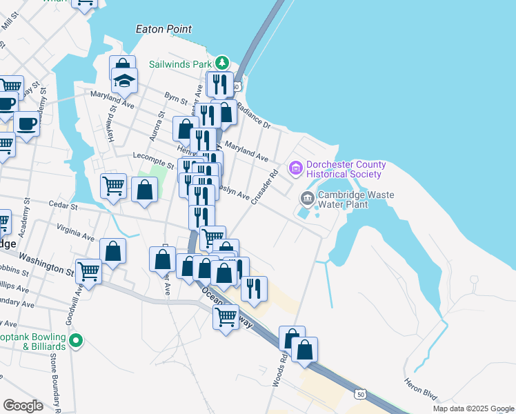 map of restaurants, bars, coffee shops, grocery stores, and more near 903 Roslyn Avenue in Cambridge