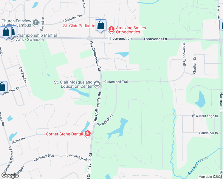 map of restaurants, bars, coffee shops, grocery stores, and more near 4313 Woodfield Place in Belleville