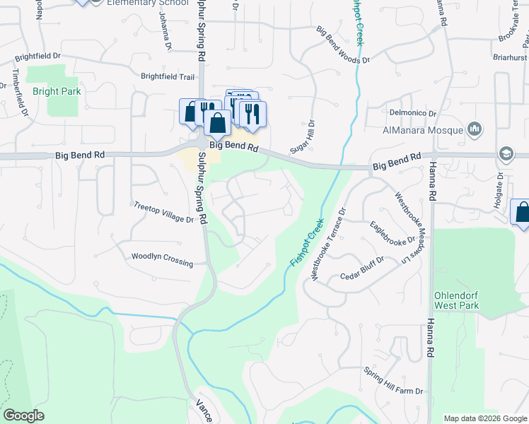 map of restaurants, bars, coffee shops, grocery stores, and more near 664 Windy Ridge Drive in Ballwin