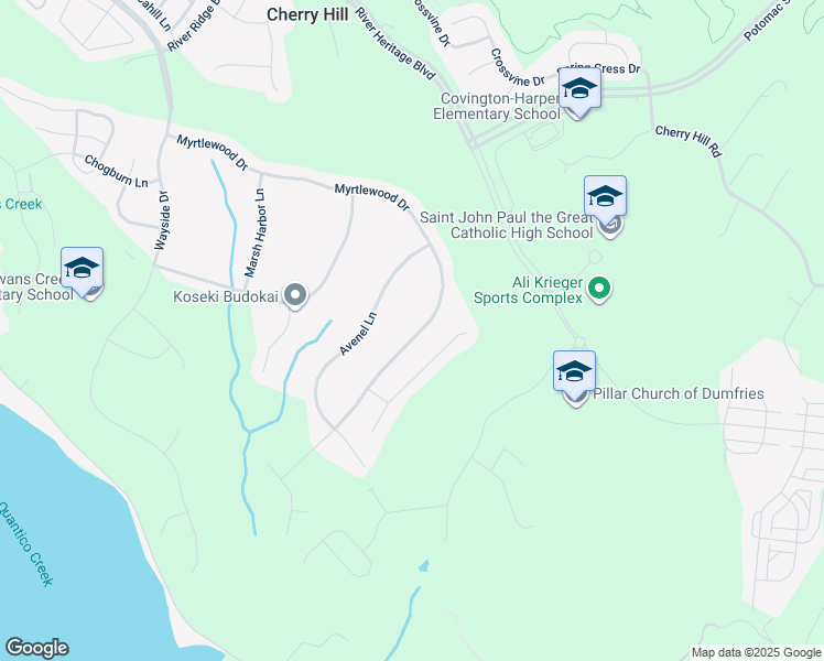 map of restaurants, bars, coffee shops, grocery stores, and more near 2779 Myrtlewood Drive in Dumfries