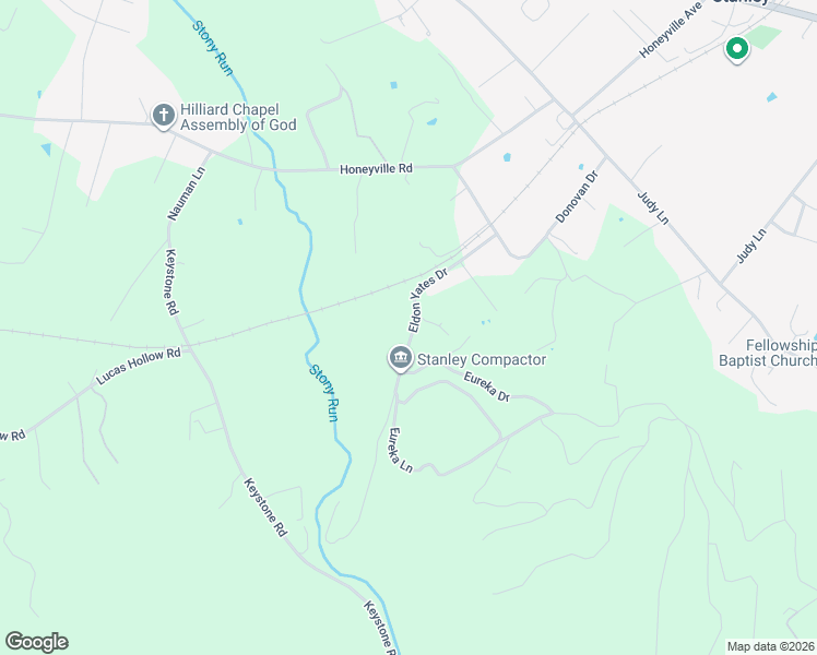 map of restaurants, bars, coffee shops, grocery stores, and more near 604 Eldon Yates Drive in Stanley