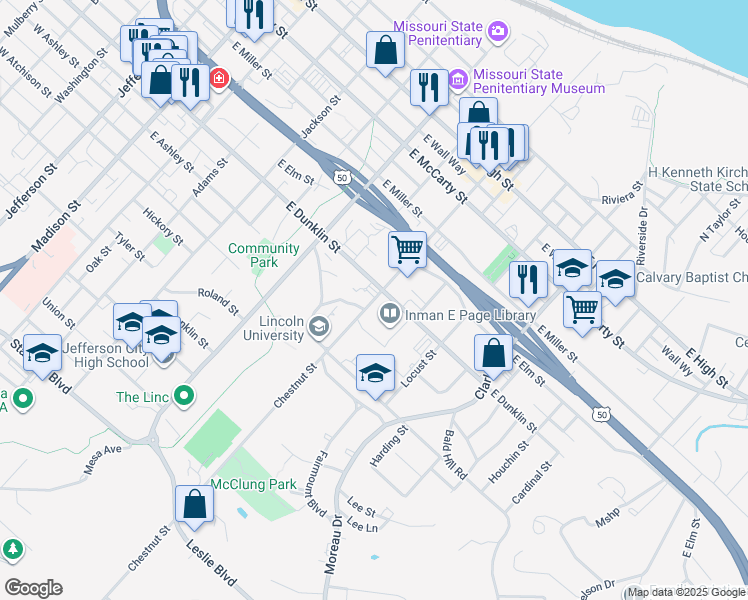 map of restaurants, bars, coffee shops, grocery stores, and more near 700-756 Chestnut St in Jefferson City