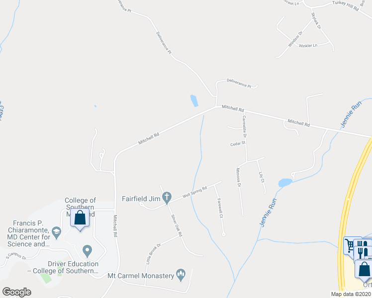 map of restaurants, bars, coffee shops, grocery stores, and more near 5330 Bennett Brae Place in La Plata
