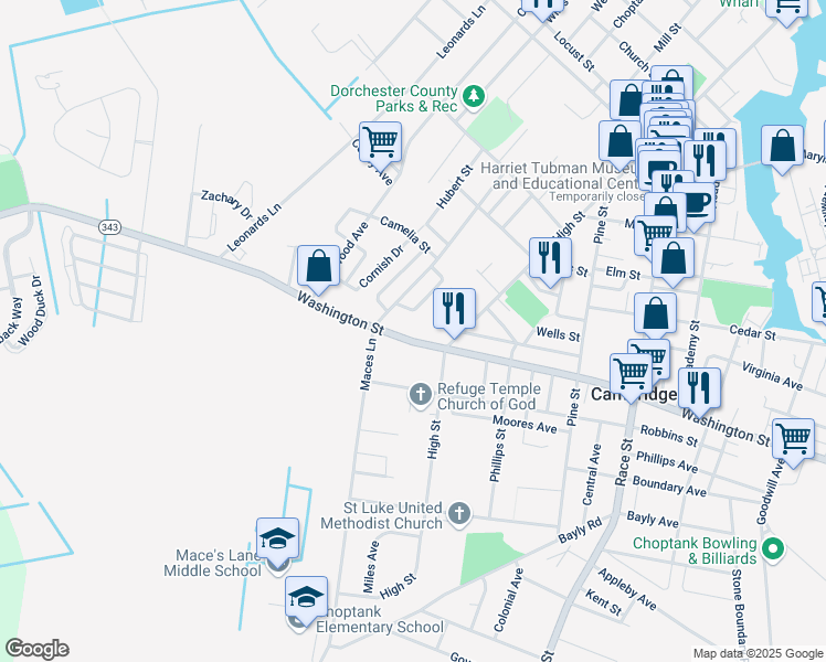 map of restaurants, bars, coffee shops, grocery stores, and more near 817 Washington Street in Cambridge